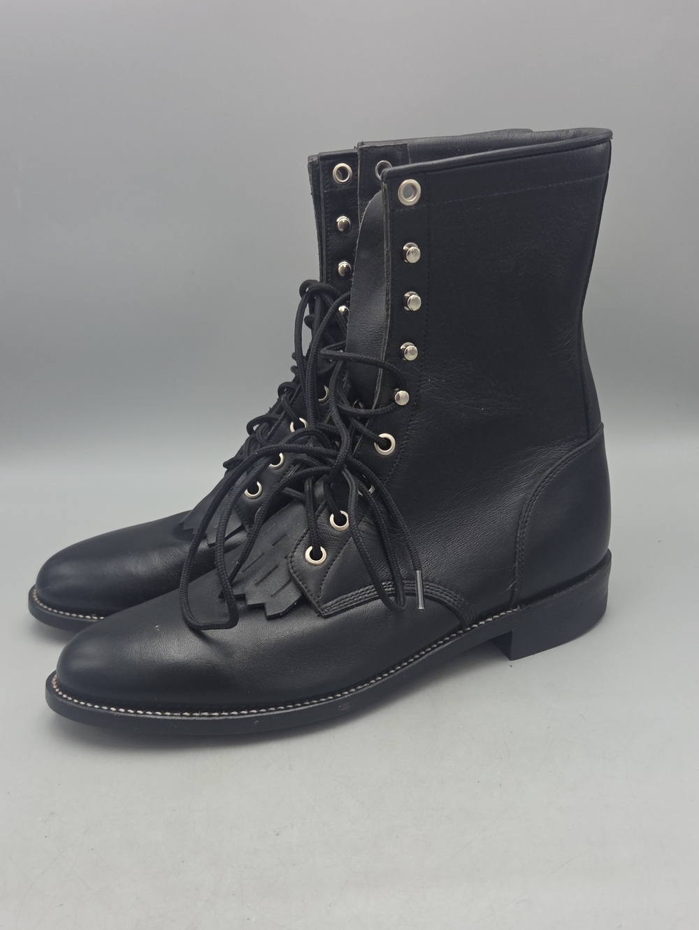 Vintage JUSTIN Roper Kiltie Western Boot Women's 9 B L506 Black Leather Lace-Up